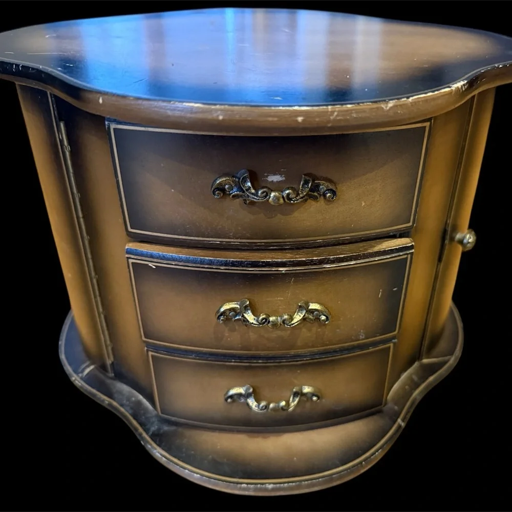Vintage London Leather Revolving Wooden Jewelry Box